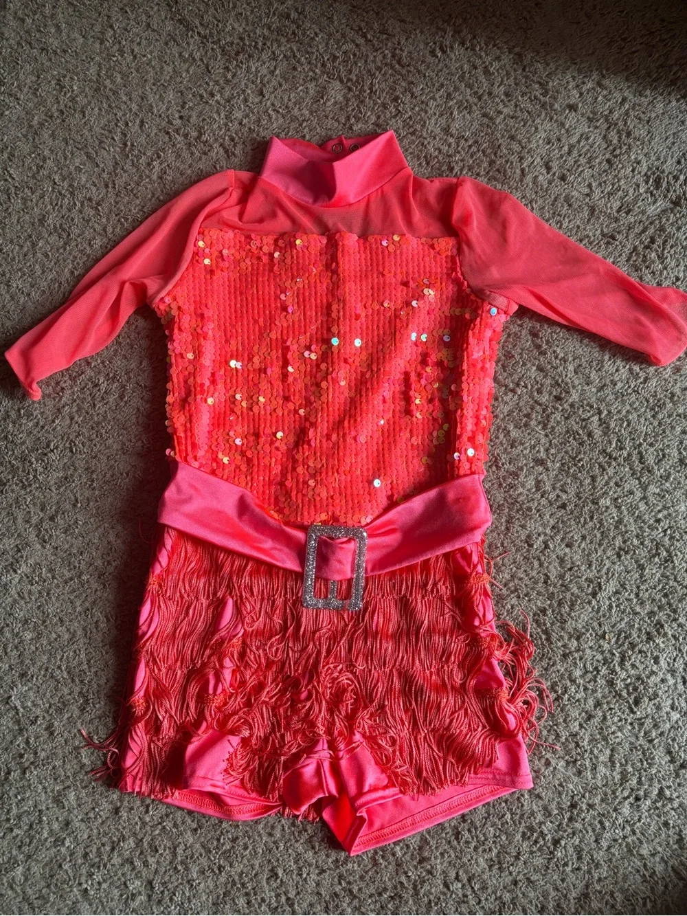 Weissman Neon Pink Sequin Fringe Dance Costume
